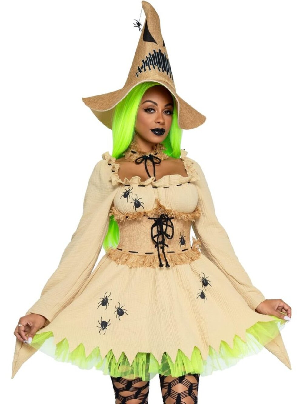 3 Pc Bugged Out Baddie Costume Set - Dress, Choker & Hat for Halloween Fun